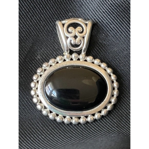 Vintage Sterling Silver & Onyx Oval Pendant By NV Nevada Silver Ornate .96"x1.17 - Picture 6 of 10